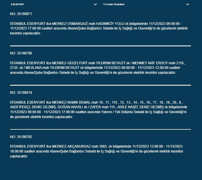 İstanbullular dikkat: Bu ilçelerde elektrik kesintisi var 12